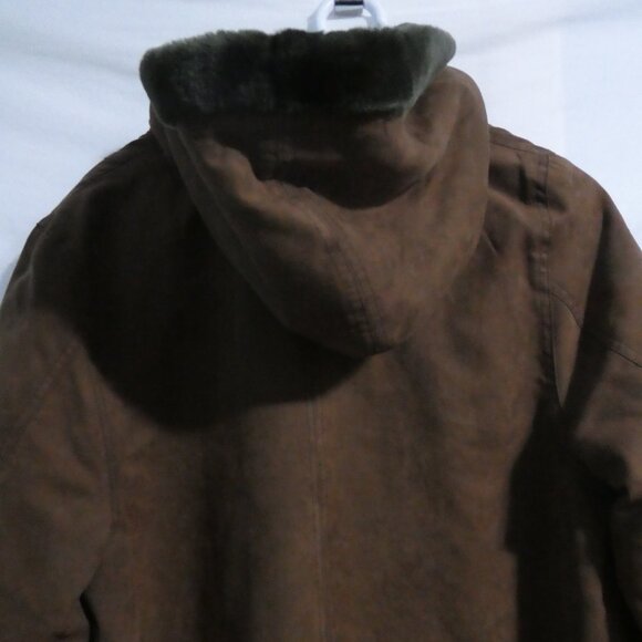 JONES NEW YORK | medium | Long Brown Button-Up Closure Hooded Coat - Picture 12 of 16